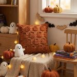 Sm:)e Embroidered Goost Plush Faux Fur Jacquard Halloween Throw Pillow Cover 18x18 Inch White, Set of 2 Silky Soft Cushion Case for Sofa Couch - Image 20