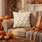 Sm:)e Embroidered Goost Plush Faux Fur Jacquard Halloween Throw Pillow Cover 18x18 Inch White, Set of 2 Silky Soft Cushion Case for Sofa Couch - Image 13